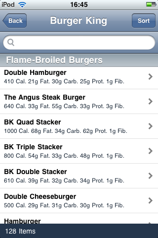 Fast Food Calorie Counter Classic free app screenshot 2