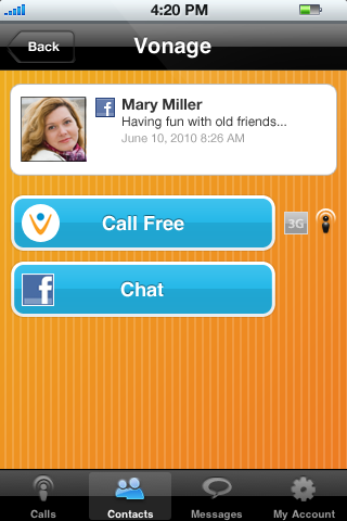 Vonage Mobile for Facebook - iPhone and iPod touch free app screenshot 3