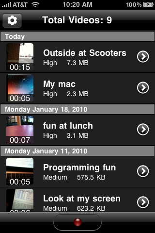 Touch Cam - video recording for the iPhone 3GS free app screenshot 3