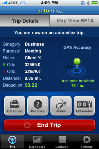 Automilez - Mobile GPS Mileage Logging free app screenshot 1