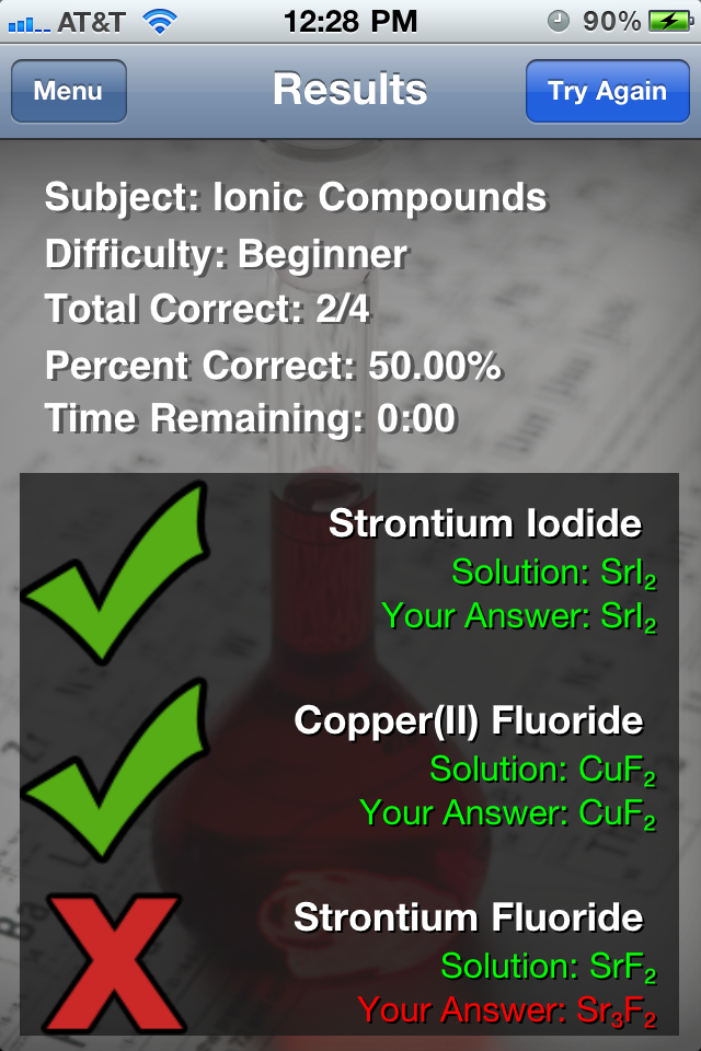 Chemistry Formula Practice Lite free app screenshot 4