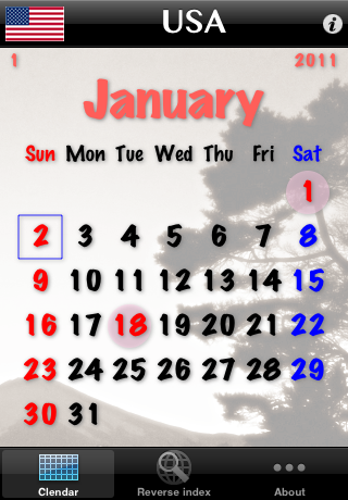 World Holiday Calendars 2011 Lite free app screenshot 1
