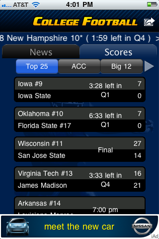 College Football Scoreboard free app screenshot 2