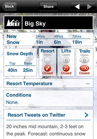 Snow and Ski Report by REI free app screenshot 2