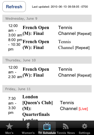 QuickTennis - Pro Tennis Tournament and TV Schedule free app screenshot 3