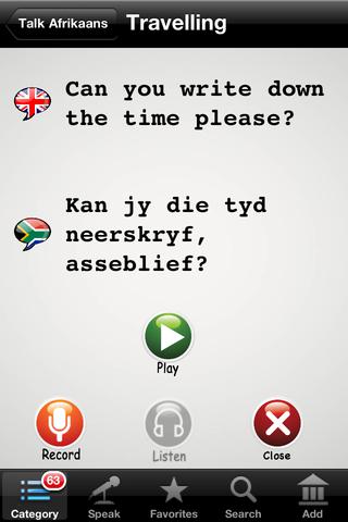 Learn Afrikaans- Talking Phrasebook screenshot 4