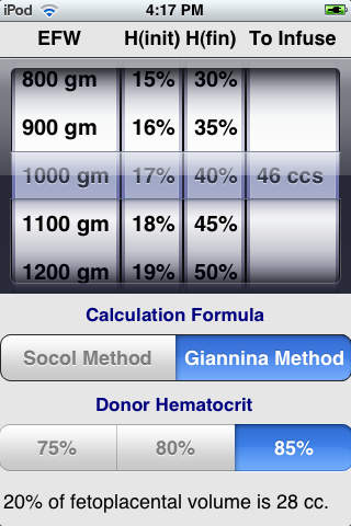 Fetal IV Transfusion Calculator screenshot 2