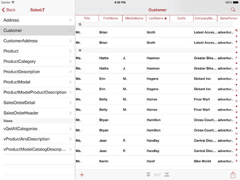 Скриншот из MySQL Mobile Database Client