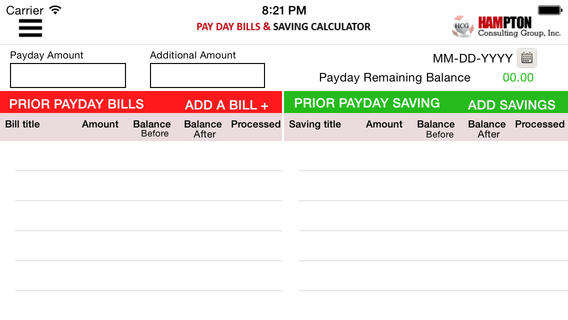 Payday Bills and Savings Calculator PBSC