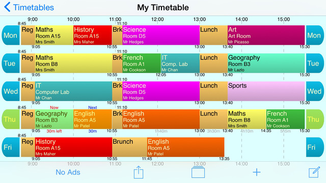 School Timetable Free - Lesson Course Schedule for Student Teacher Organiser