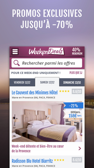 【免費旅遊App】Weekendesk | Réservation de Weekend en Hôtel de Charme avec Spa, Séjour Thalasso et Escapade dernière minute-APP點子