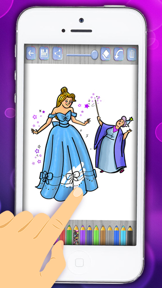 Paint and color drawings of Cinderela – fairy tale princesses coloring book