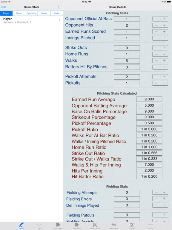 Baseball Stats & Game Statistics Tracker Offensive, Pitching, & Fielding for Players screenshot