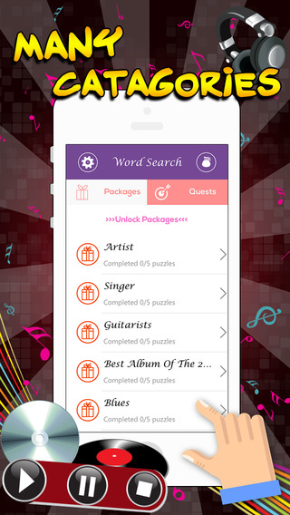 【免費遊戲App】Word Search Music of singer a song hit “Player and Playlist Edition”-APP點子