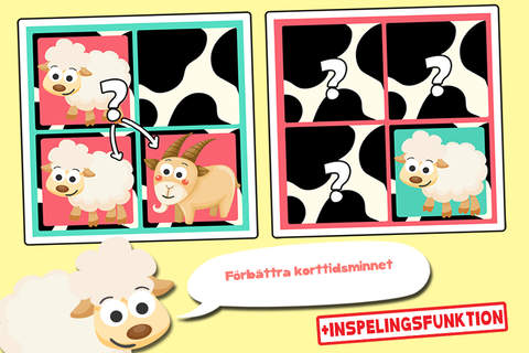 Free Play with Farm Animals Cartoon Memo Game for toddlers and preschoolers screenshot 2