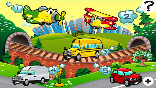 Animated Kids Game: Shadow Puzzle with Funny Cars and Planes in the City