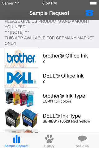 OPC GmbH Ink Sample Request screenshot 3