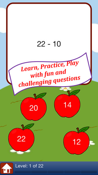 Subtraction Math Practice II - a subtraction quiz to learn simple math facts for elementary school