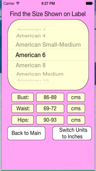 Dressiac Lite - dress sizes in inches and cms