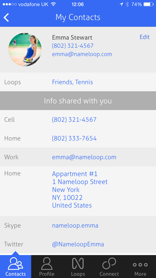 Nameloop - safe secure contacts address book management.