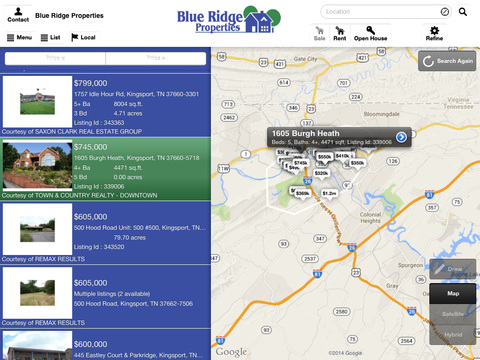 Blue Ridge Properties for iPad