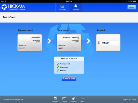 Hickam Federal Credit Union for iPad screenshot 4