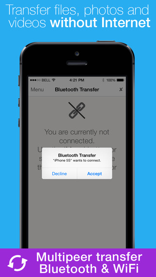 Bluetooth Transfer - Documents photo and video sharing without Internet
