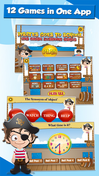Pirate Kids 2nd Grade Math and English Educational Games School Edition