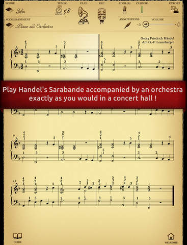 Play Handel – Sarabande interactive piano sheet mu