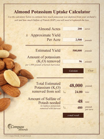 Almond Potassium Uptake Calculator screenshot 2