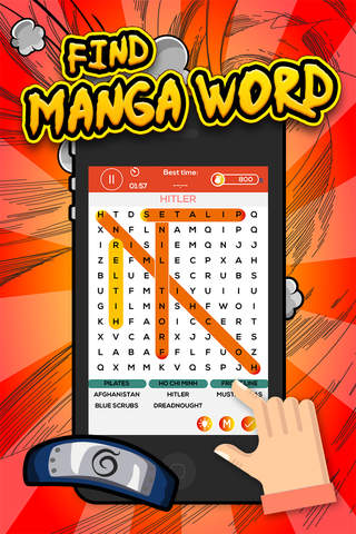 Word Search Manga “Japanese Top Hit Cartoon Wordsearch Puzzle Games” screenshot 2