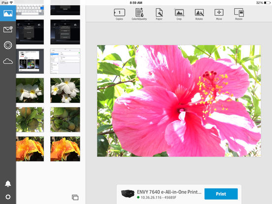 Screenshots of HP ePrint for iPad