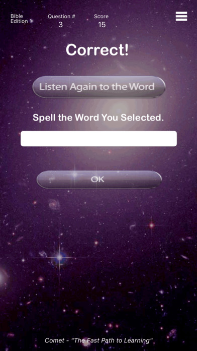Comet The Spelling Game - Bible screenshot 2
