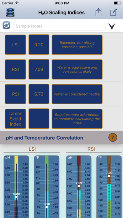 H₂O Scaling Indices screenshot 2