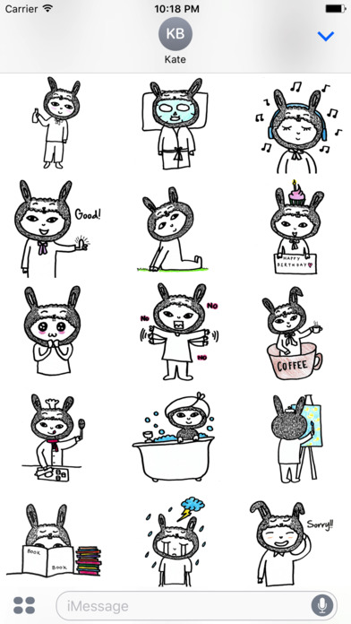 Hand Drawn Rabbit Boy Sticker Pack for iMessage screenshot 2
