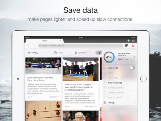 Screenshots of Opera Mini for iPad