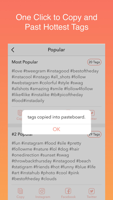Hot Hashtags for Instagram, Facebook & Twitter screenshot 3