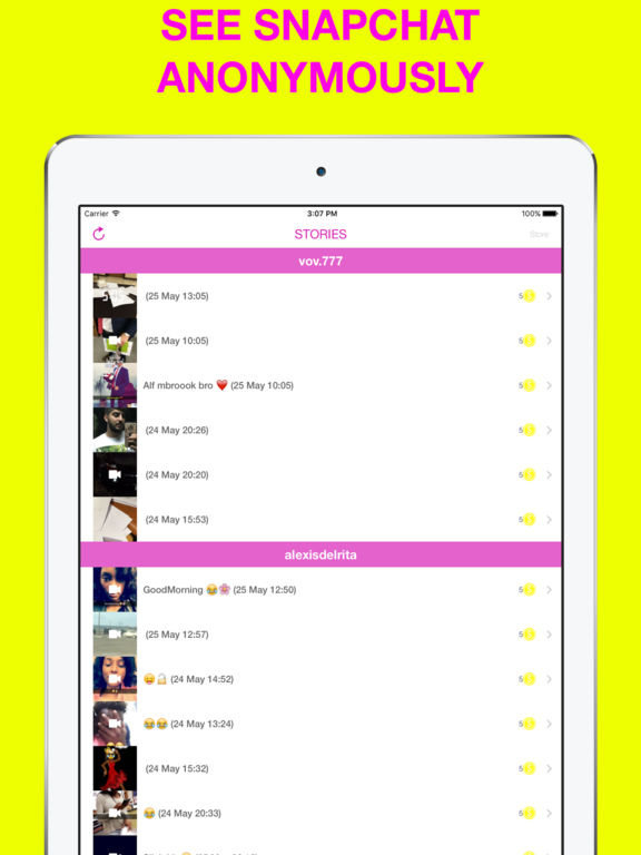 Screenshots of Stories Upload Anonymous and Score for Snapchat for iPad