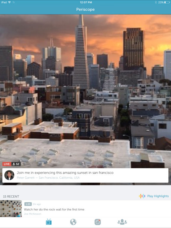 Screenshots of Periscope for iPad