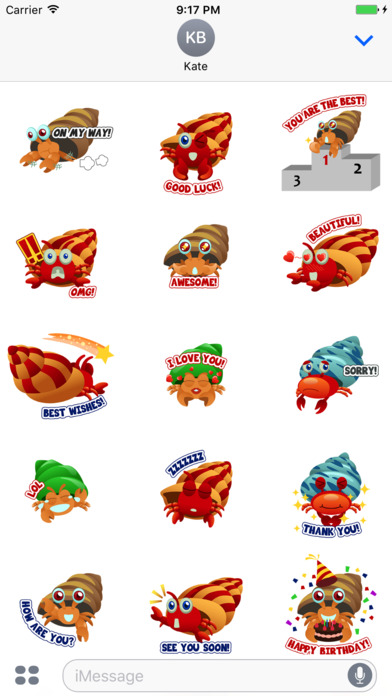 Hermit Crab Expressions Stickers for iMessage screenshot 2