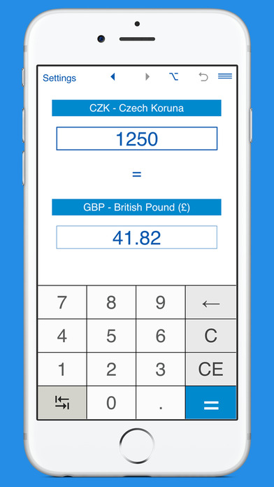 British Pounds / Czech Korunas currency converter screenshot 2