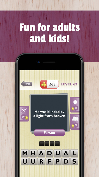 Screenshots of Bible Trivia - Christian Bible test to grow faith with God. Guess Jesus quotes, audio clues and more for iPhone