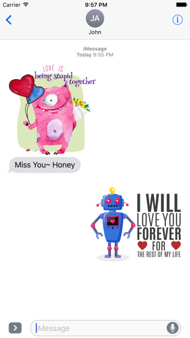 Love Quotes with Monster,Robot,Dinosaur Characters screenshot 4
