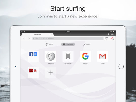 Screenshots of Opera Mini for iPad