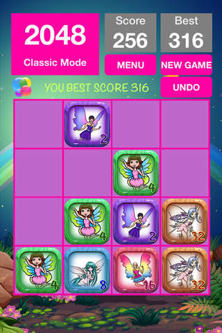 2048 + UNDO Number Puzzle Games “ Fairies Edition ” screenshot 2