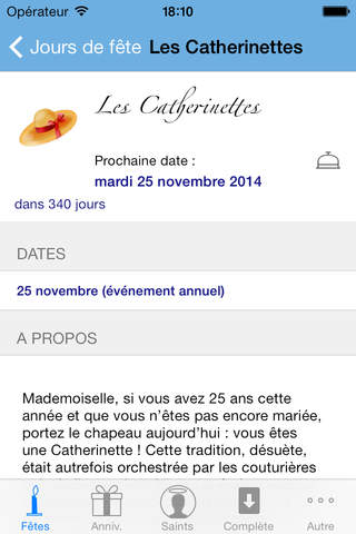 CongésFêtes Free : jours fériés, anniversaires, saints du jour et fêtes en France screenshot 2
