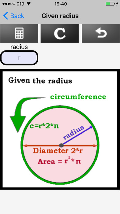 Circle Formulas Calculator screenshot 2