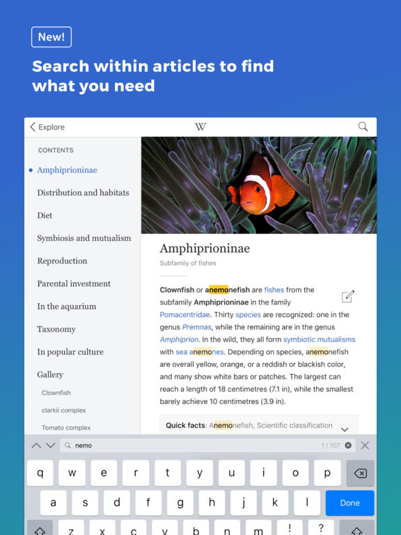 Screenshots of Wikipedia for iPad
