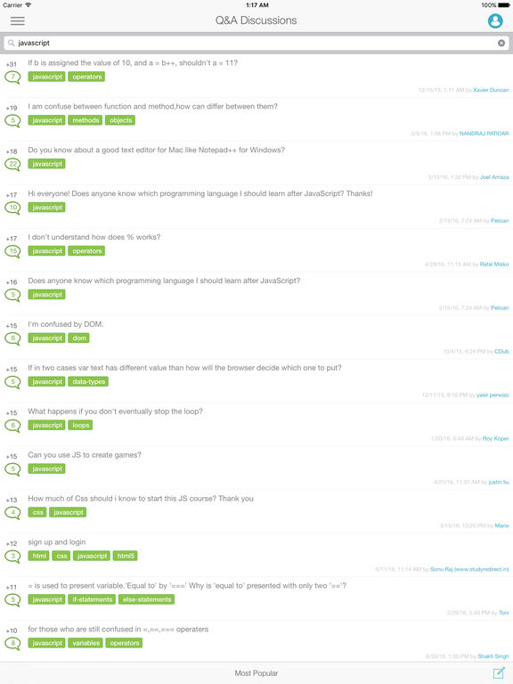 Screenshots of Learn JavaScript for iPad