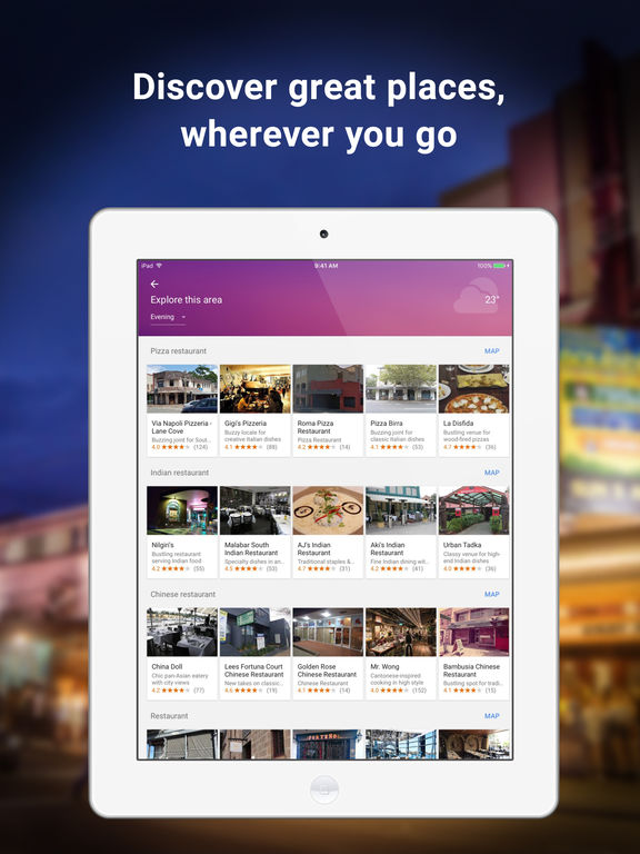 Screenshots of Google Maps for iPad